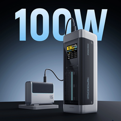 Batería Externa Cuktech, 25000mAh, 210W, QC + PD, 1 x USB-A - 2 x USB-C, Negra CUK00P23GLBK