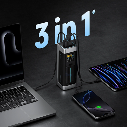 Batería Externa Cuktech, 25000mAh, 210W, QC + PD, 1 x USB-A - 2 x USB-C, Negra CUK00P23GLBK