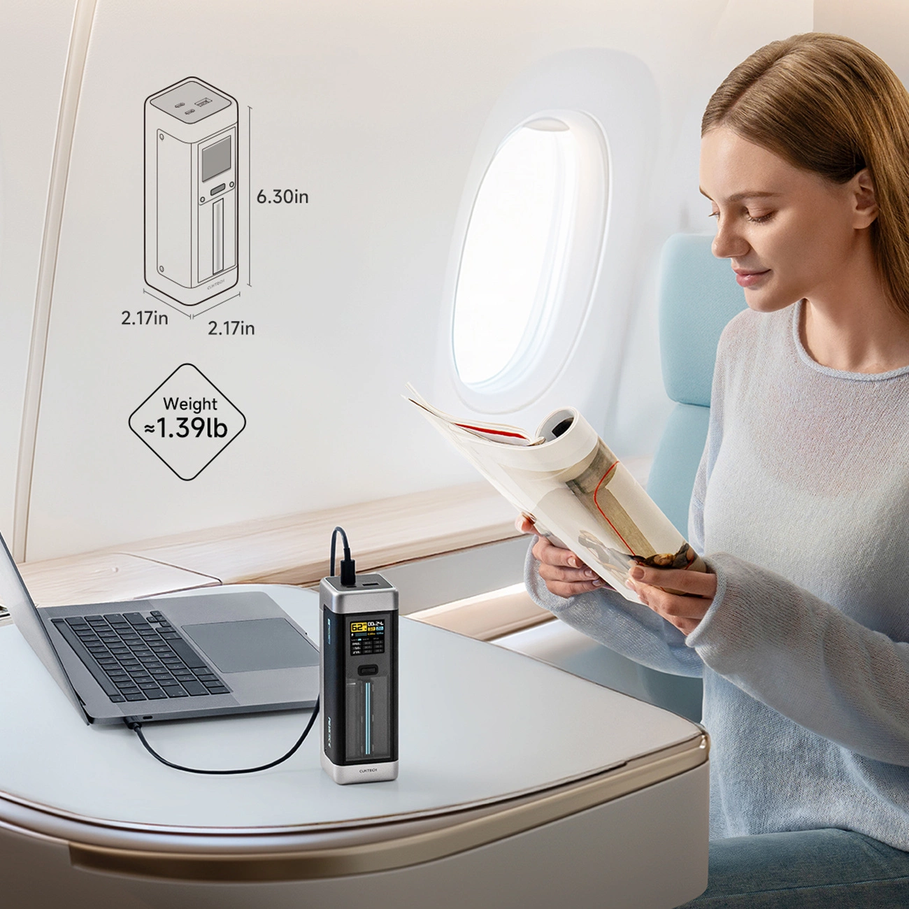 Batería Externa Cuktech, 25000mAh, 210W, QC + PD, 1 x USB-A - 2 x USB-C, Negra CUK00P23GLBK