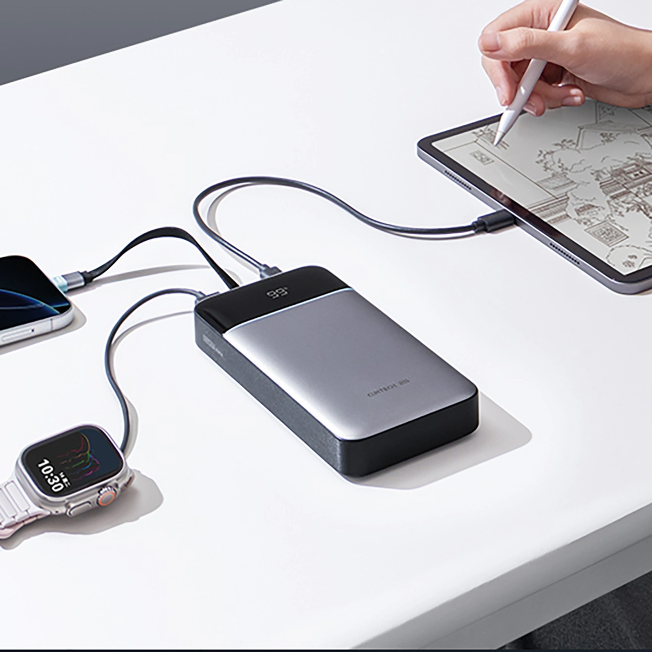 Batería Externa Cuktech LPB252N, 25000mAh, 120W, QC + PD, 1 x USB-A - 2 x USB-C, Gris