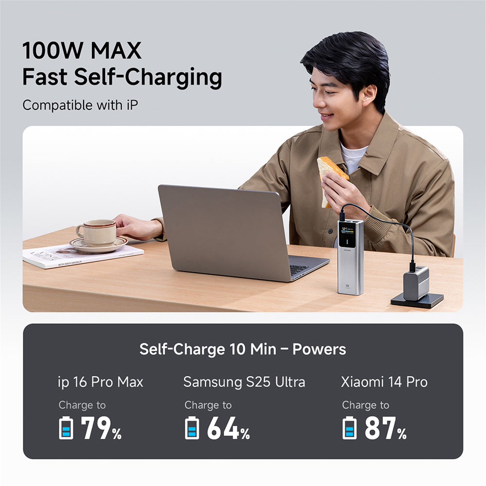 Batería Externa Cuktech PB150P, 15000mAh, 120W, QC + PD, 1 x USB-A - 2 x USB-C, Gris CKPB150POSGR
