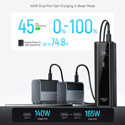 Batería externa Cuktech PB200U, 20000 mAh, 210 W, QC + PD, 1 x USB-A - 2 x USB-C, blanca CKPB200UGLGR