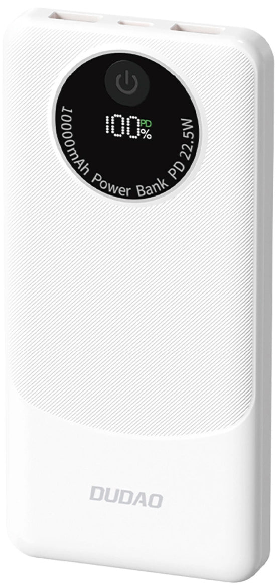 Dudao K12 External Battery, 10000mAh, 22.5W, QC + PD, 1 x USB-C - 2 x USB-A, White