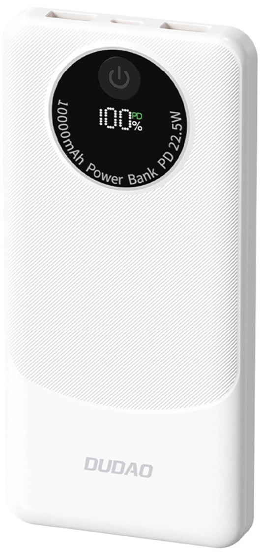 Batería Externa Dudao K12, 10000mAh, 22.5W, QC + PD, 1 x USB-C - 2 x USB-A, Blanca