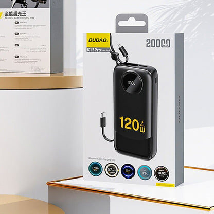 Batería Externa Dudao K13, 10000mAh, 22.5W, QC + PD, 1 x Lightning - 1 x USB-A - 2 x USB-C, Negra