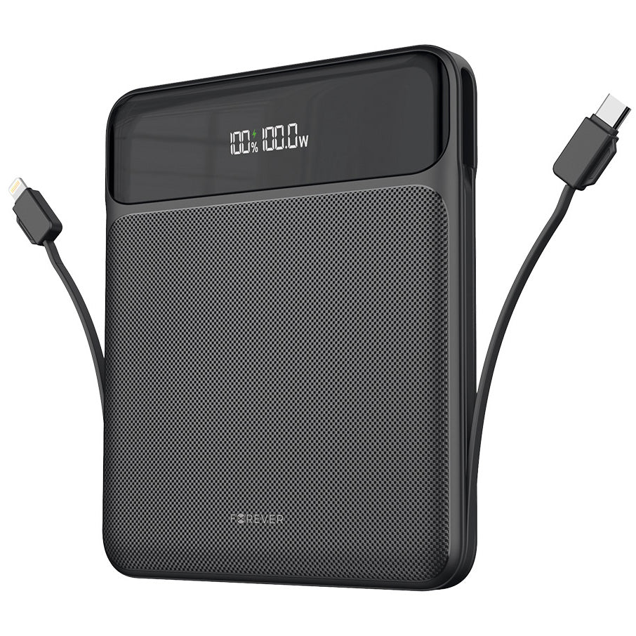 Forever TB-200 Batería externa, 20000mAh, 100W, QC + PD, 1 x Lightning - 2 x USB-C - 2 x USB-A, Negro