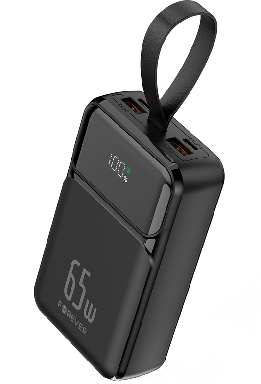 Batería Externa Forever TB-400, 20000mAh, 65W, QC + PD, 2 x USB-A - 2 x USB-C, Negra