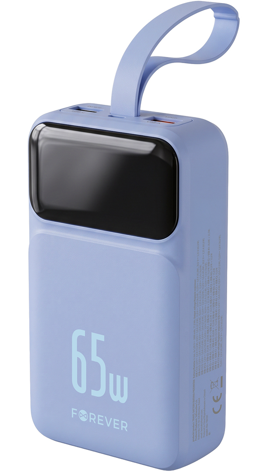 Batería Externa Forever Vibe-TB65, 20000mAh, 65W, QC + PD, 2 x USB-A - 2 x USB-C, Azul