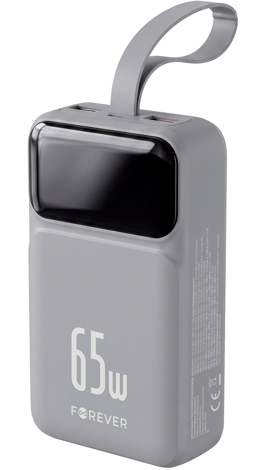 Batería Externa Forever Vibe-TB65, 20000mAh, 65W, QC + PD, 2 x USB-A - 2 x USB-C, Gris