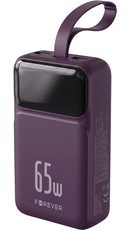 Batería Externa Forever Vibe-TB65, 20000mAh, 65W, QC + PD, 2 x USB-A - 2 x USB-C, Vino
