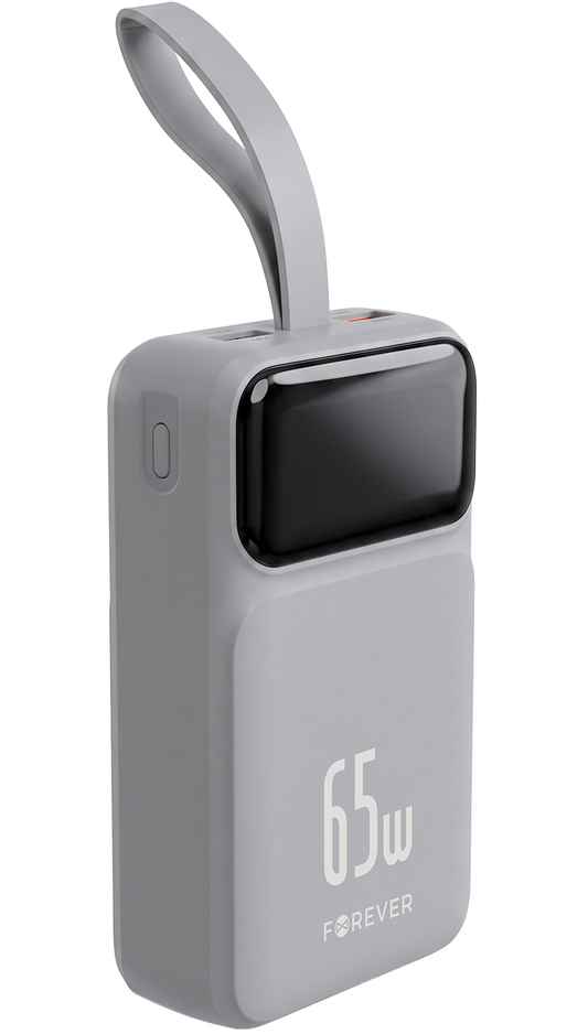 Batería Externa Forever Vibe-TB65, 20000mAh, 65W, QC + PD, 2 x USB-A - 2 x USB-C, Gris