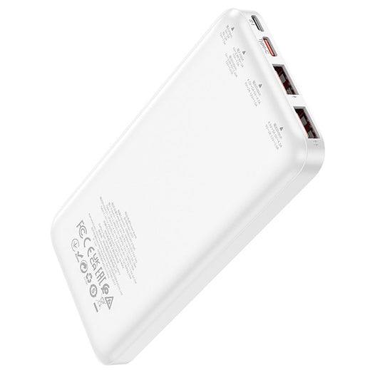 Batería Externa HOCO J101, 10000mAh, 22.5W, QC + PD, 1 x USB-C - 2 x USB-A, Blanca