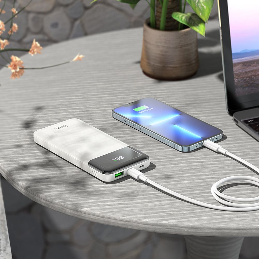 Batería Externa HOCO J102, 10000mAh, 20W, QC + PD, 1 x USB-A - 1 x USB-C, Blanca