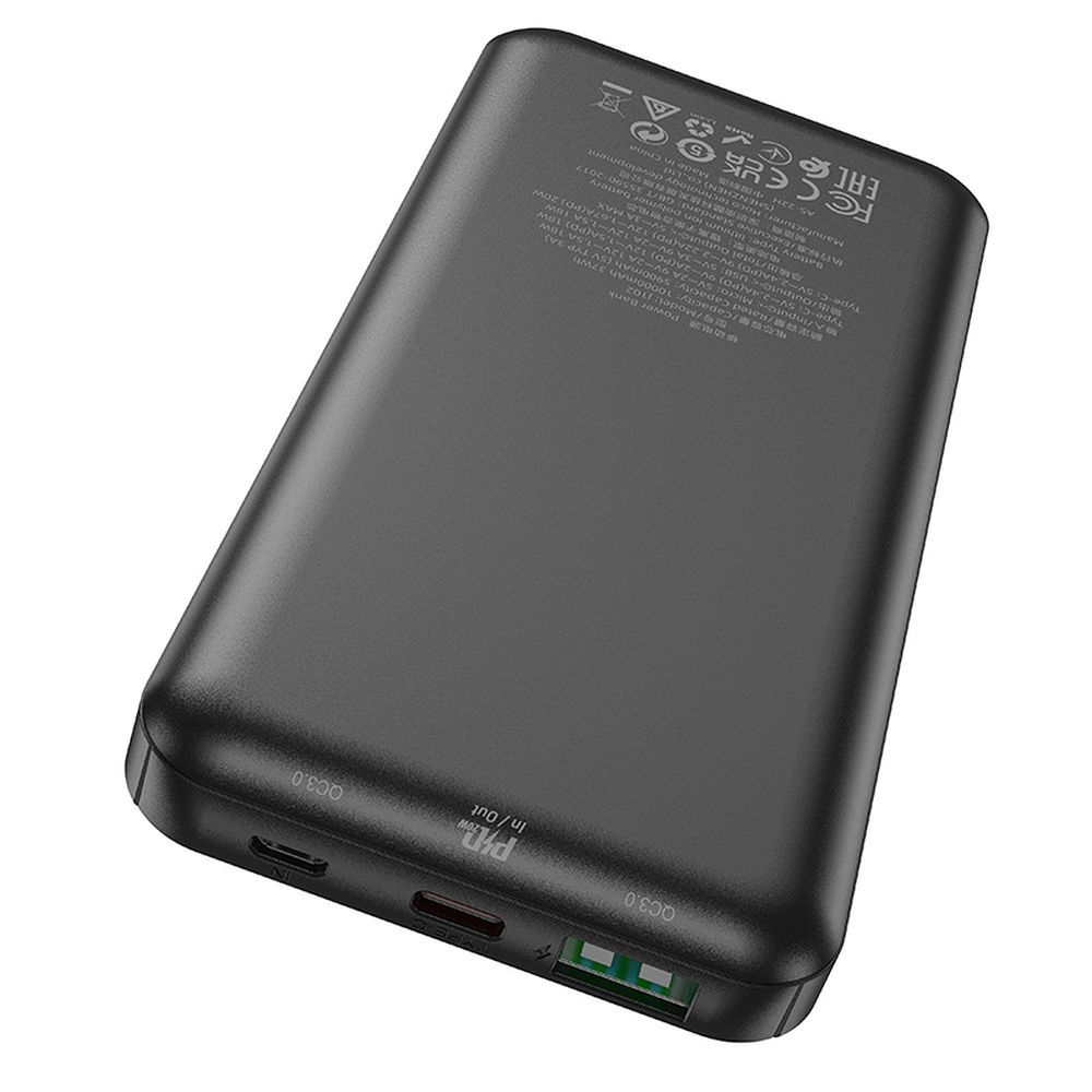 Batería Externa HOCO J102, 10000mAh, 20W, QC + PD, 1 x USB-A - 1 x USB-C, Negra