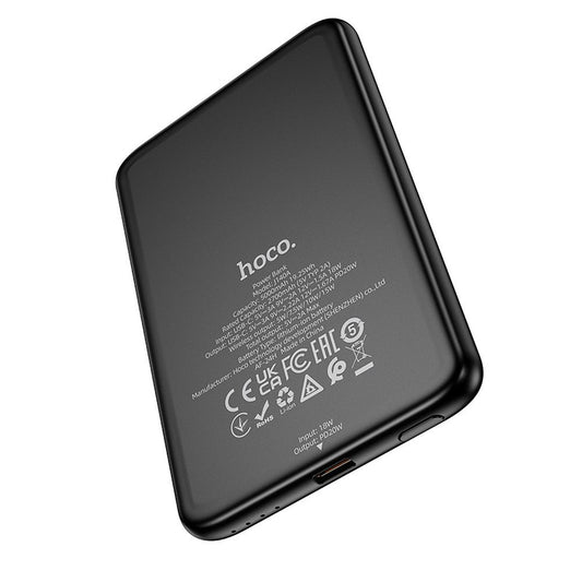 HOCO Wireless External Battery J140A, 5000mAh, 20W, PD + QI, 1 x USB-C, Black