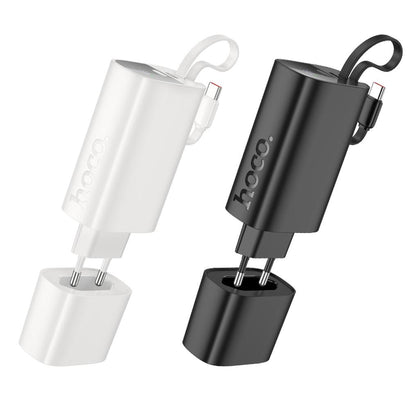 Batería externa HOCO J148 2 en 1, 5000 mAh, 20 W, PD, 2 x USB-C, blanca.