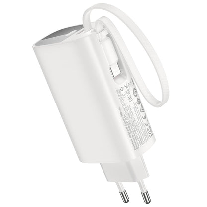Batería externa HOCO J148 2 en 1, 5000 mAh, 20 W, PD, 2 x USB-C, blanca.