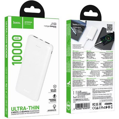 Batería Externa HOCO J153 Stability, 10000mAh, 10W, 2 x USB-A, Blanca