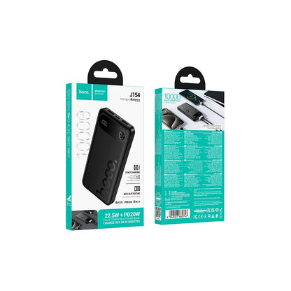 Batería Externa HOCO J154, 10000mAh, 22.5W, QC + PD, 1 x USB-C - 2 x USB-A, Negra