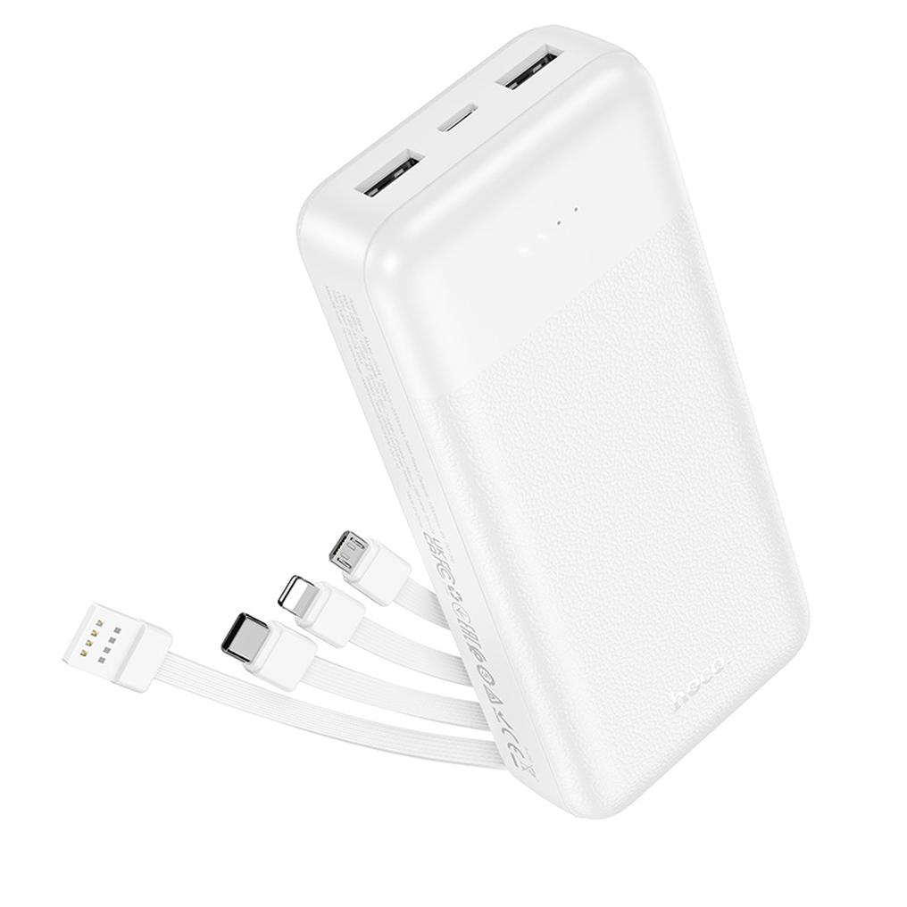 Batería externa HOCO J163A, 20000 mAh, 10 W, 1 x Lightning - 1 x microUSB - 1 x USB-C - 2 x USB-A, blanca