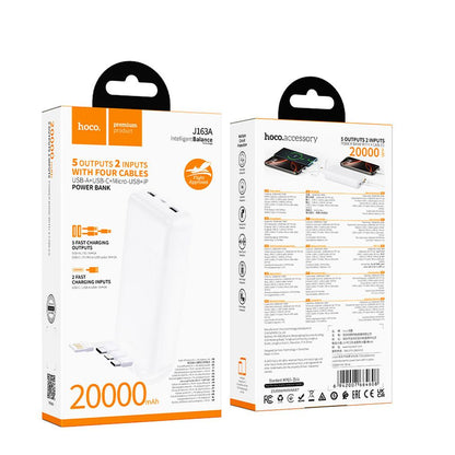Batería externa HOCO J163A, 20000 mAh, 10 W, 1 x Lightning - 1 x microUSB - 1 x USB-C - 2 x USB-A, blanca