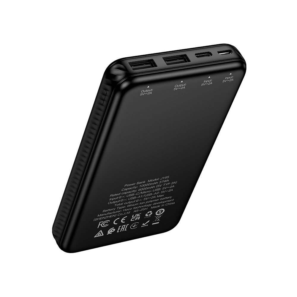 HOCO J165A External Battery, 10000mAh, 10W, 2 x USB-A, Black