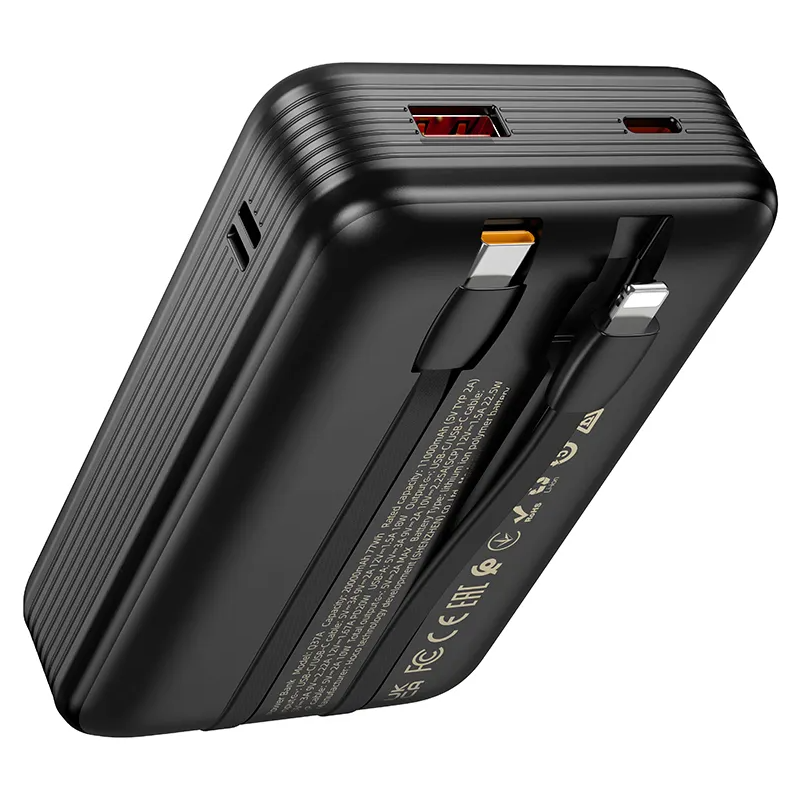 Batería Externa HOCO Q37A, 20000mAh, 22.5W, QC + PD, 1 x Lightning - 1 x USB-A - 2 x USB-C, Negra