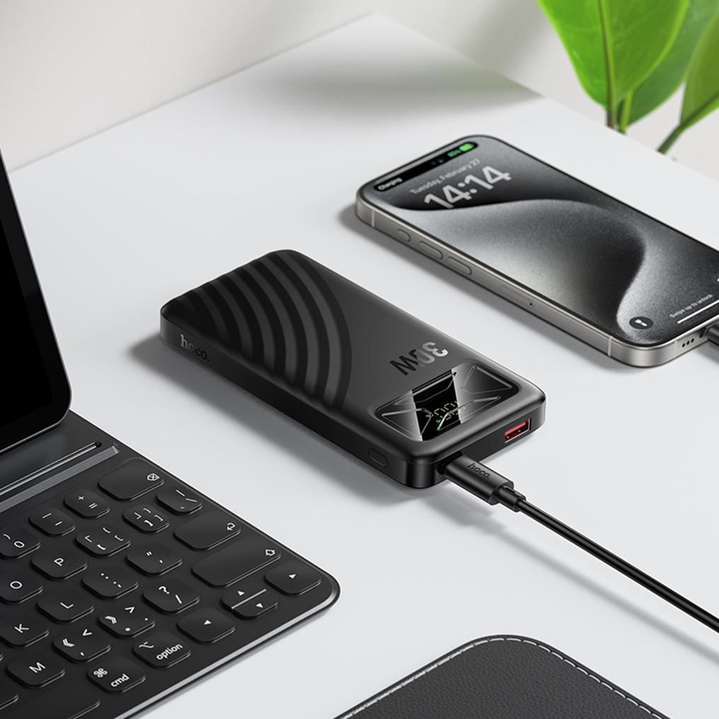 Batería externa HOCO Q42, 10000 mAh, 30 W, QC + PD, 1 x USB-A - 1 x USB-C, negra