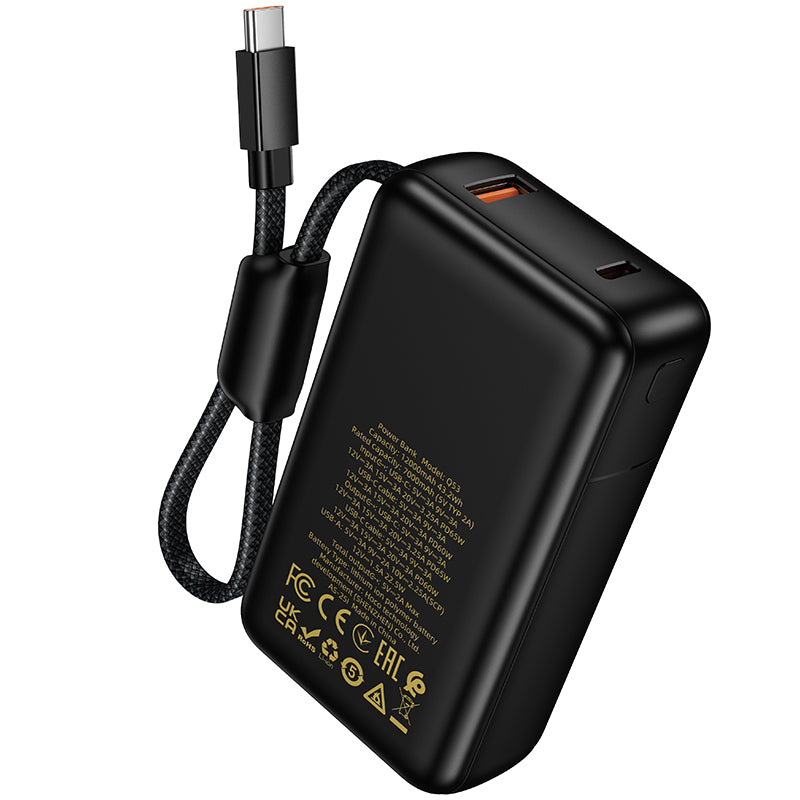 Batería Externa HOCO Q53, 12000mAh, 65W, QC + PD, 1 x USB-A - 2 x USB-C, Negra