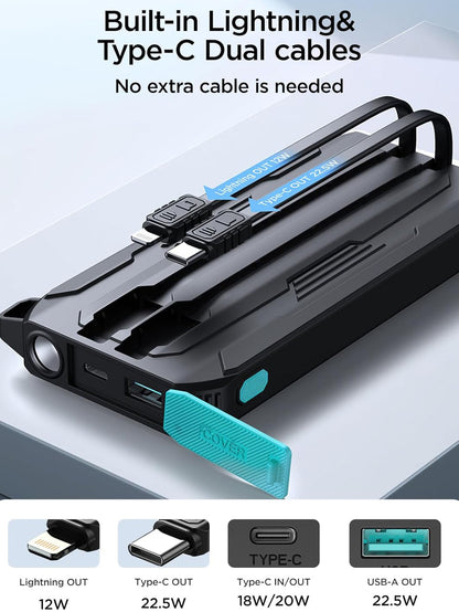 Batería Externa Joyroom JR-L017, 10000mAh, 22.5W, QC + PD, 1 x Lightning - 1 x USB-A - 2 x USB-C, Negra