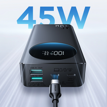 Batería Externa Joyroom JR-PBF02 Pro, 20000mAh, 45W, QC + PD, 2 x USB-A - 2 x USB-C, Negra
