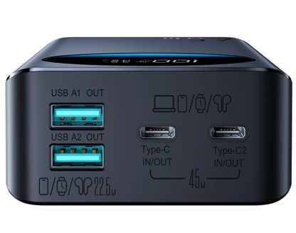 Batería Externa Joyroom JR-PBF02 Pro, 20000mAh, 45W, QC + PD, 2 x USB-A - 2 x USB-C, Negra
