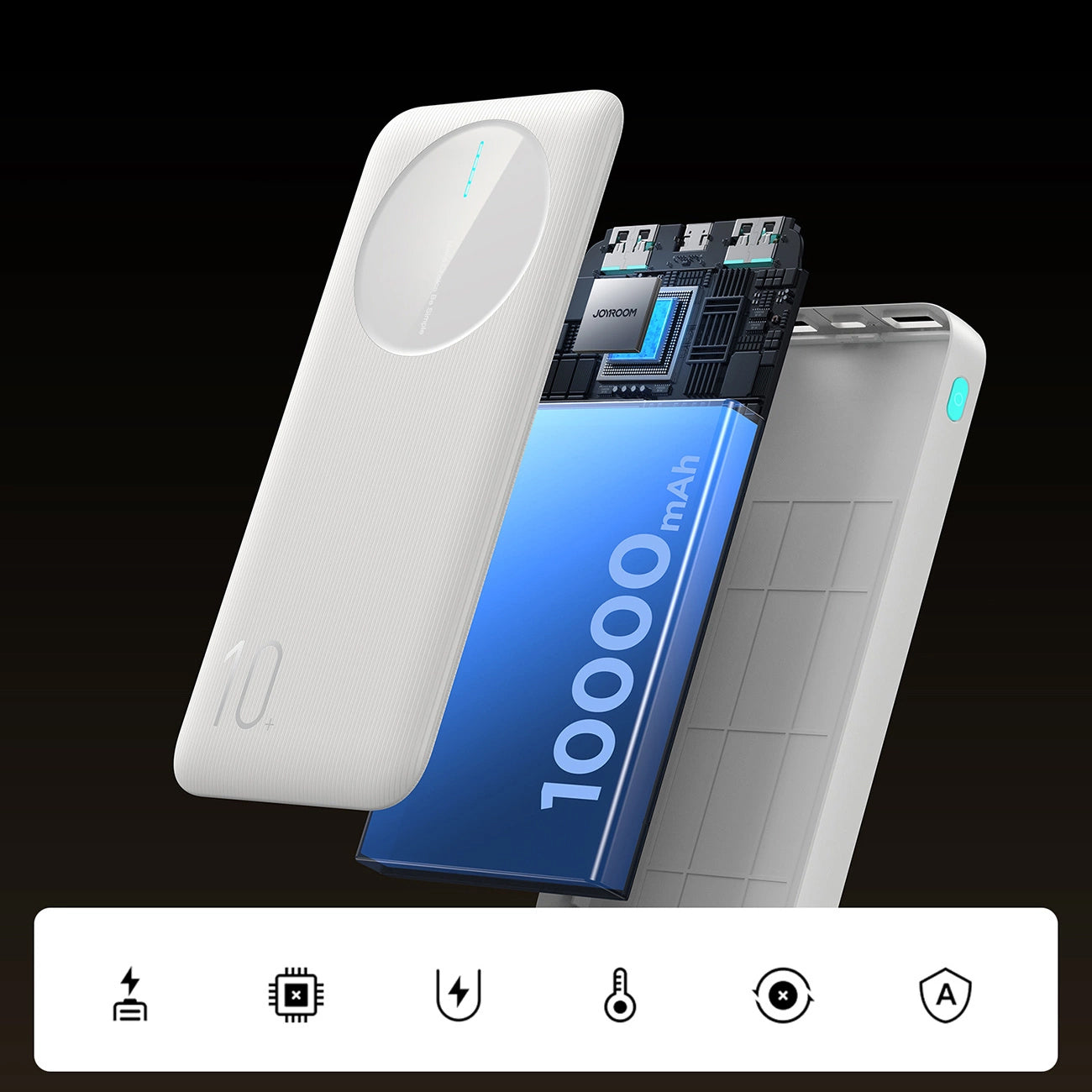 Joyroom JR-PBF12 External Battery, 10000mAh, 12W, 1 x USB-C - 2 x USB-A, White