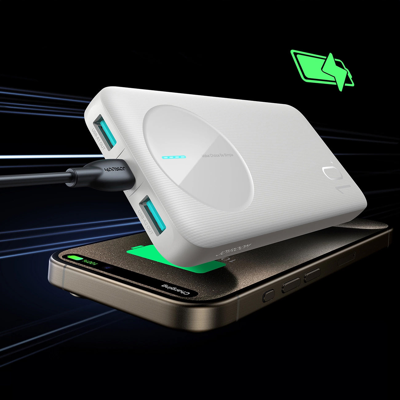 Joyroom JR-PBF12 External Battery, 10000mAh, 12W, 1 x USB-C - 2 x USB-A, White