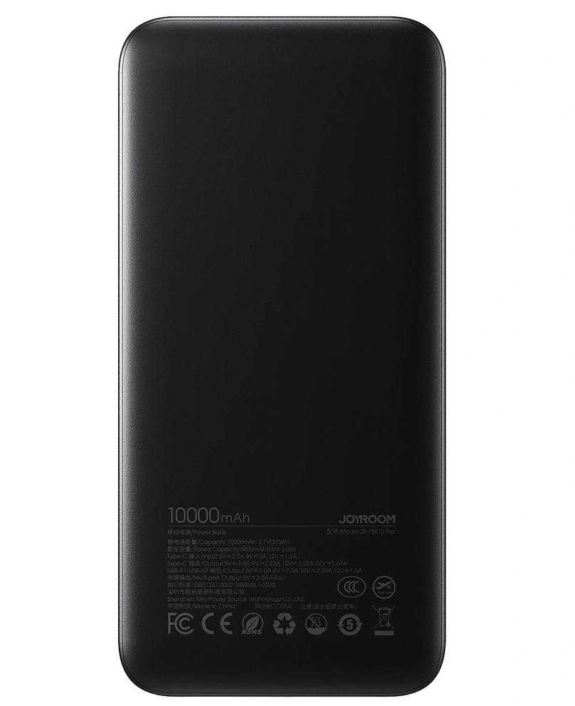 Batería Externa Joyroom JR-PBF12 Pro, 10000mAh, 22.5W, QC + PD, 1 x USB-C - 2 x USB-A, Negra