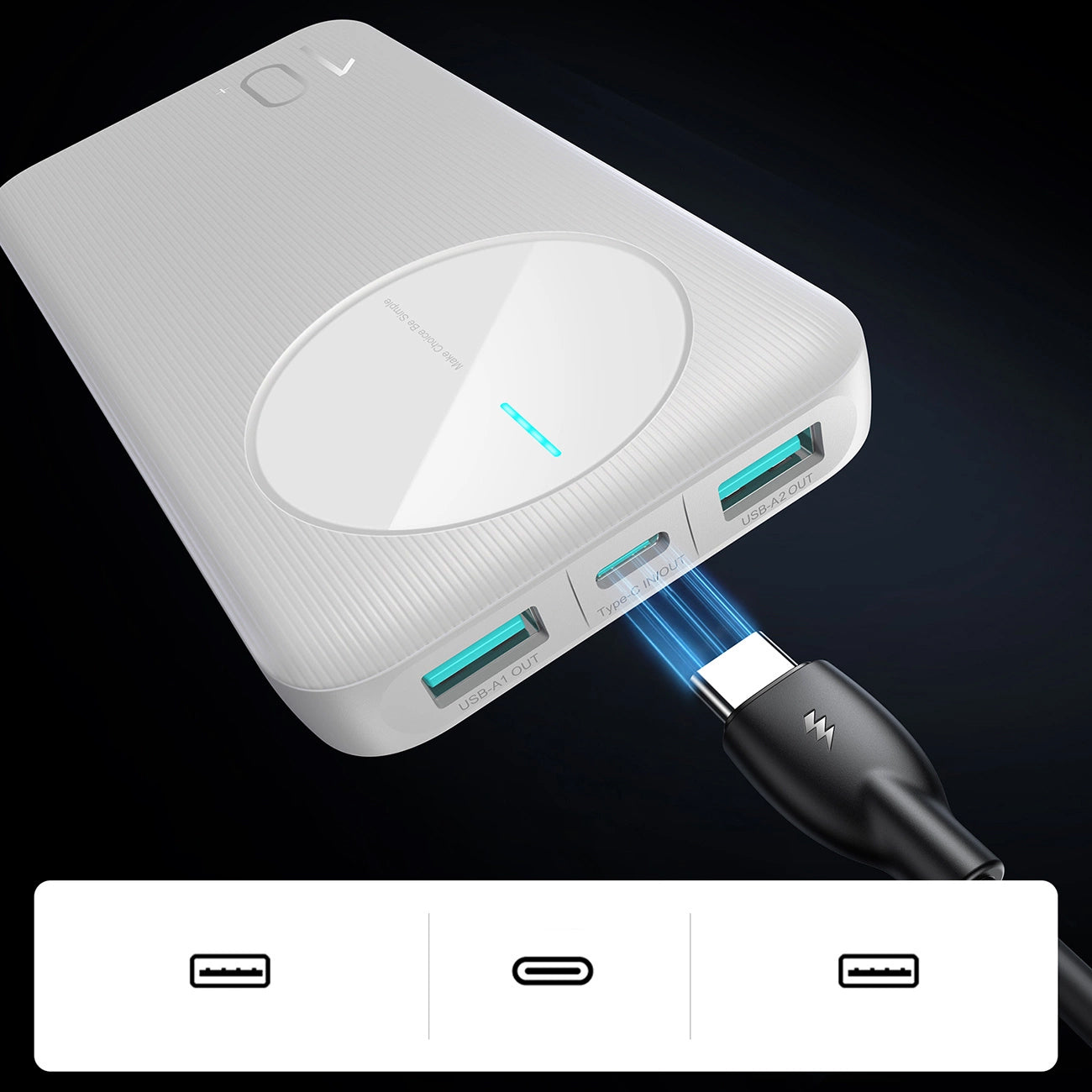 Joyroom JR-PBF12 External Battery, 10000mAh, 12W, 1 x USB-C - 2 x USB-A, White
