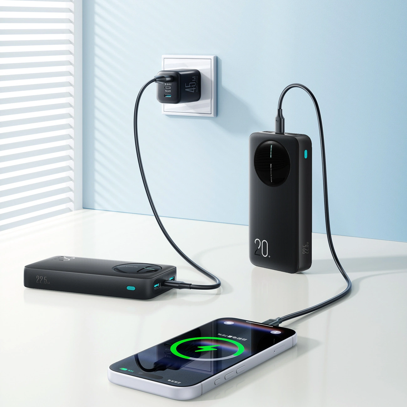 Batería Externa Joyroom JR-PBF14 Pro, 20000mAh, 22.5W, QC + PD, 1 x USB-C - 2 x USB-A, Negra