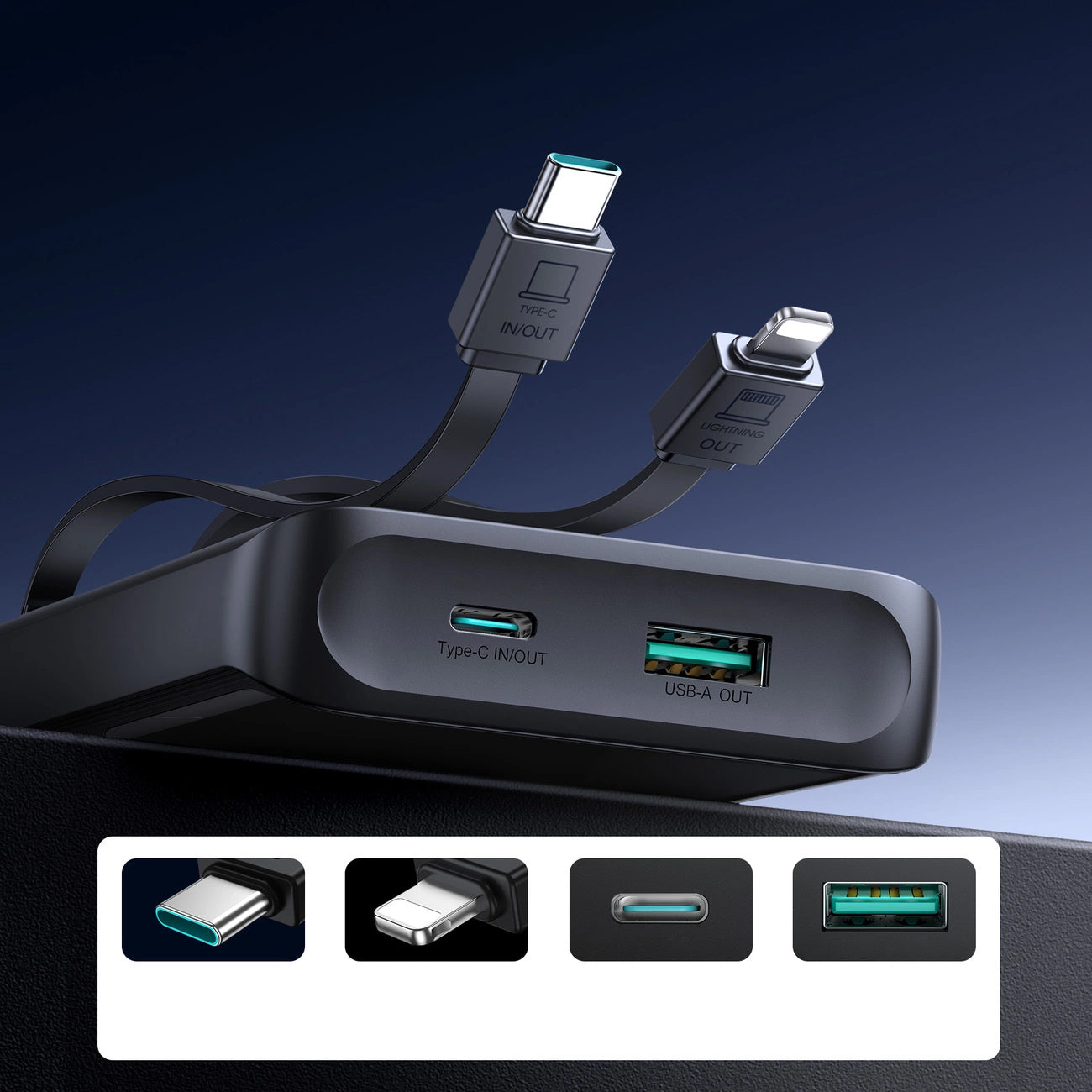 Batería Externa Joyroom JR-PBF19, 10000mAh, 22.5W, QC + PD, 1 x Lightning - 1 x USB-A - 2 x USB-C, Negra