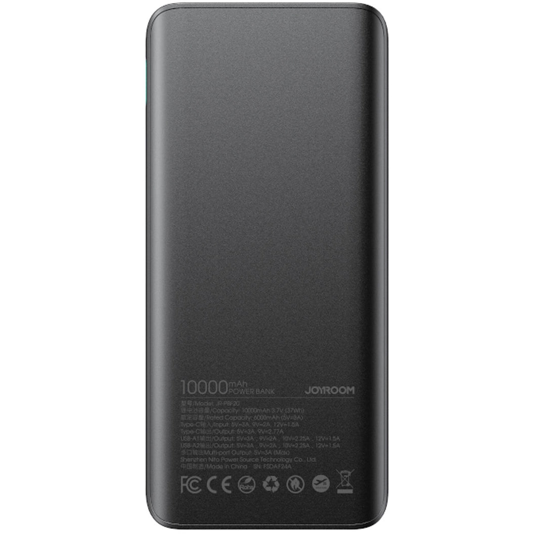 Batería Externa Joyroom JR-PBF20, 10000mAh, 25W, QC + PD, 1 x USB-C - 2 x USB-A, Negra