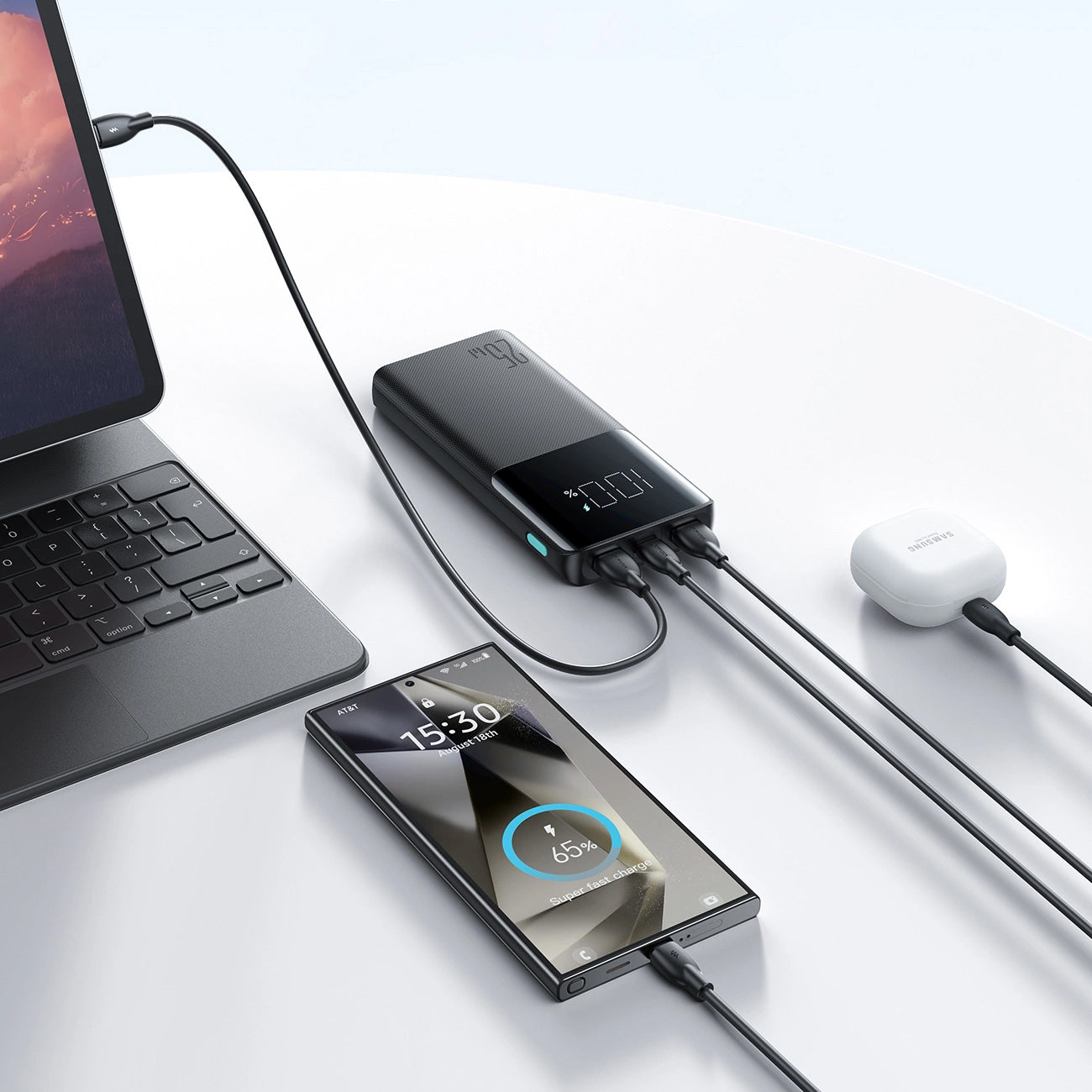 Batería Externa Joyroom JR-PBF20, 10000mAh, 25W, QC + PD, 1 x USB-C - 2 x USB-A, Negra