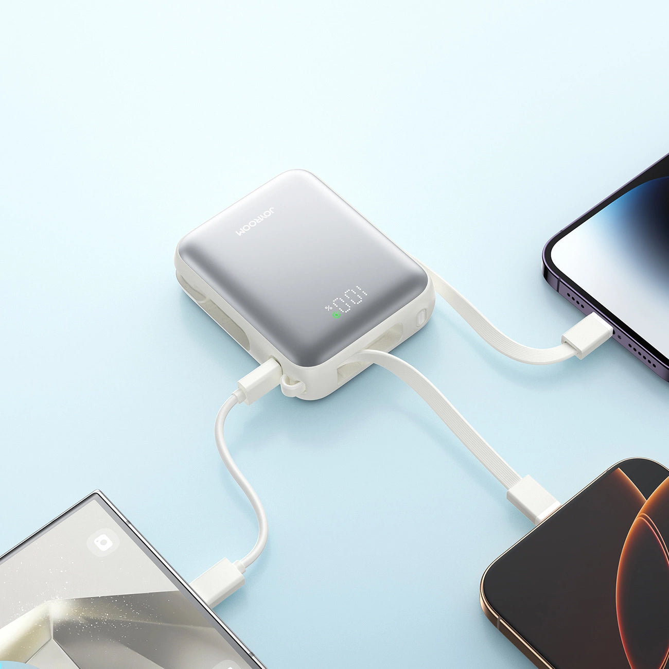 Batería Externa Joyroom JR-PBF27, 10000mAh, 22.5W, PD, 1 x Lightning - 2 x USB-C, Blanca