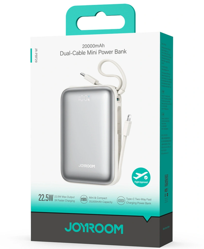 Joyroom JR-PBF29 External Battery, 20000mAh, 22.5W, QC + PD, 1 x Lightning - 2 x USB-C, White