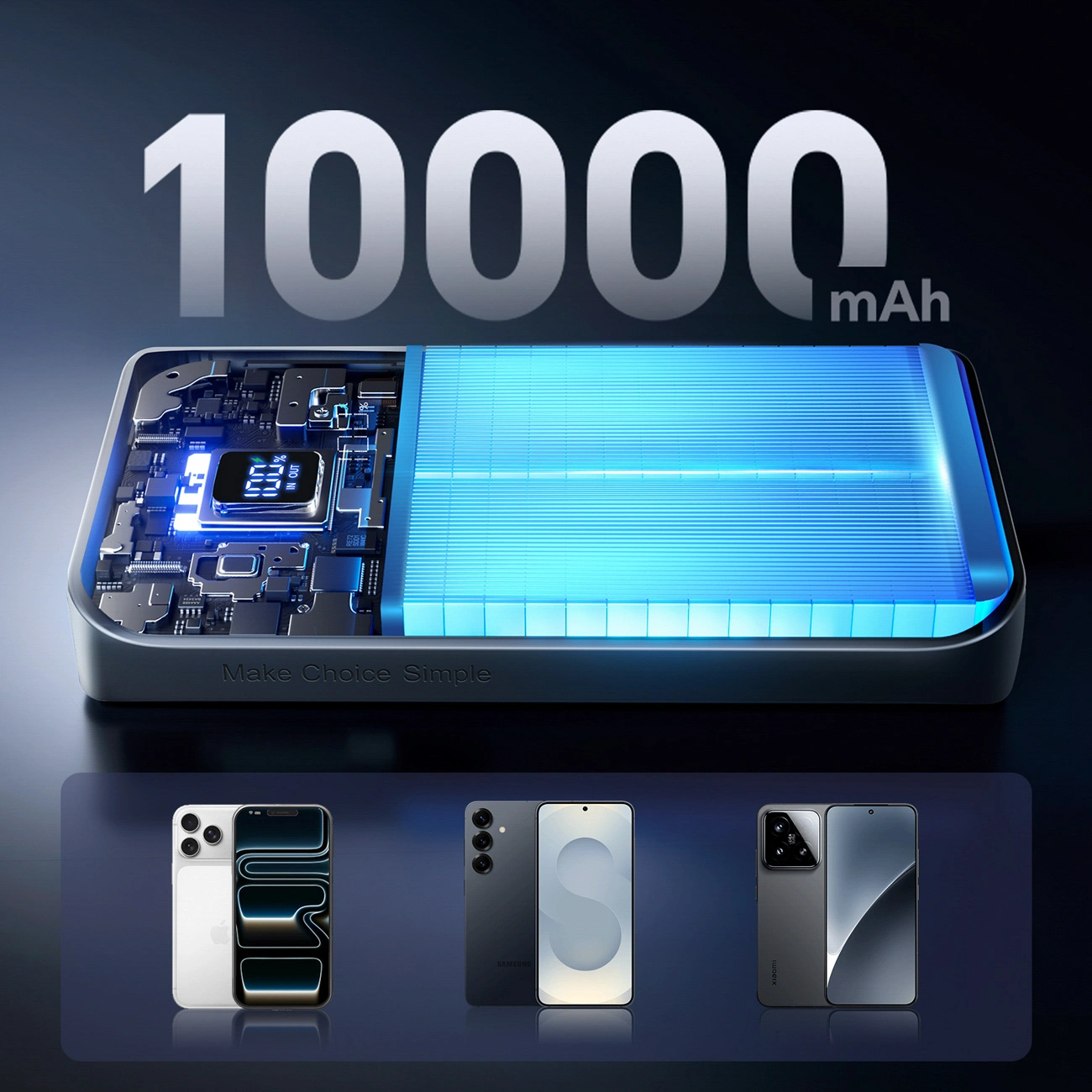 Batería Externa Joyroom JR-QP191, 10000mAh, 22.5W, QC + PD, 1 x USB-A - 2 x USB-C, Negra