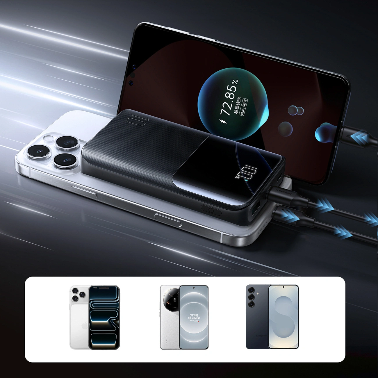 Batería Externa Joyroom JR-QP191, 10000mAh, 22.5W, QC + PD, 1 x USB-A - 2 x USB-C, Negra