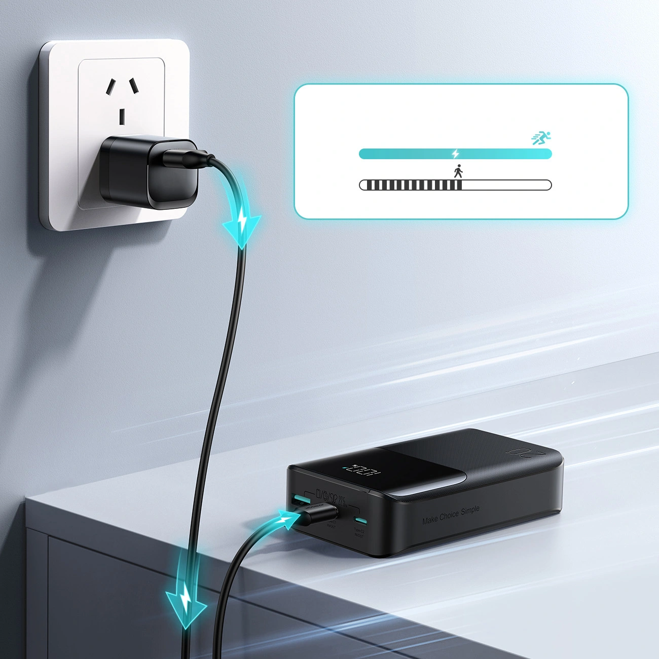 Batería Externa Joyroom JR-QP192, 20000mAh, 22.5W, QC + PD, 1 x USB-A - 2 x USB-C, Negra