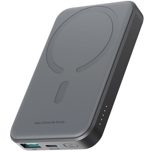 Joyroom JR-W020 Batería externa MagSafe, 5000mAh, 20W, QC + PD + FQI, 1 x QI - 1 x USB-A - 1 x USB-C, Negro 