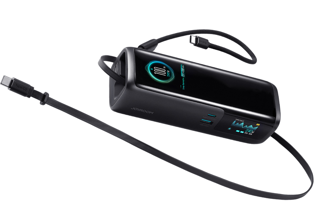 Batería externa Joyroom PODIX PR70, 25000 mAh, 240 W, QC + PD, 1 x USB-A - 3 x USB-C, negra
