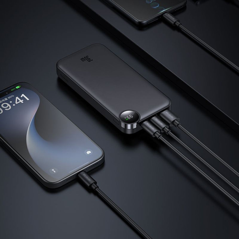 Batería Externa McDodo MC-3850 Display, 10000mAh, 30W, QC + PD, 1 x USB-A - 2 x USB-C, Negra
