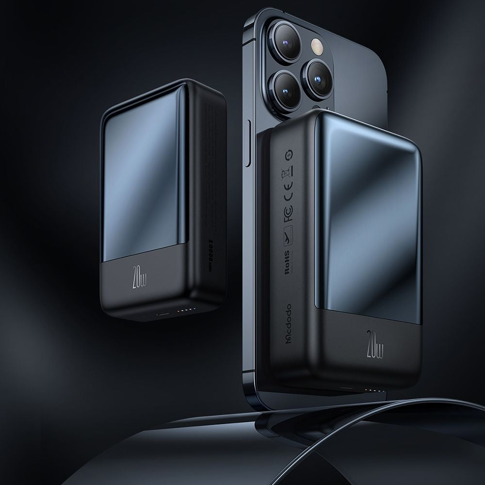 Batería Externa Inalámbrica McDodo MC-5021 Ambilight, 20000mAh, 20W, PD + FQI, 1 x QI - 1 x USB-C, Negra
