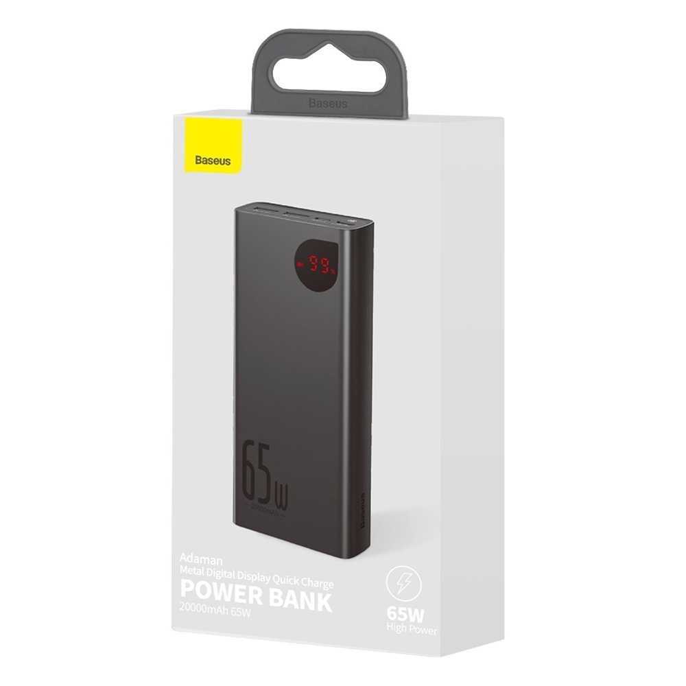 Batería externa Baseus Adaman, 20000mAh, 65W, QC + PD, 1 x USB-C - 2 x USB-C, Negro PPIMDA-D01 PPIMDA-D01 